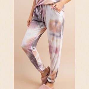 Gray/mauve Tie Dye Brushed Lounge Pants